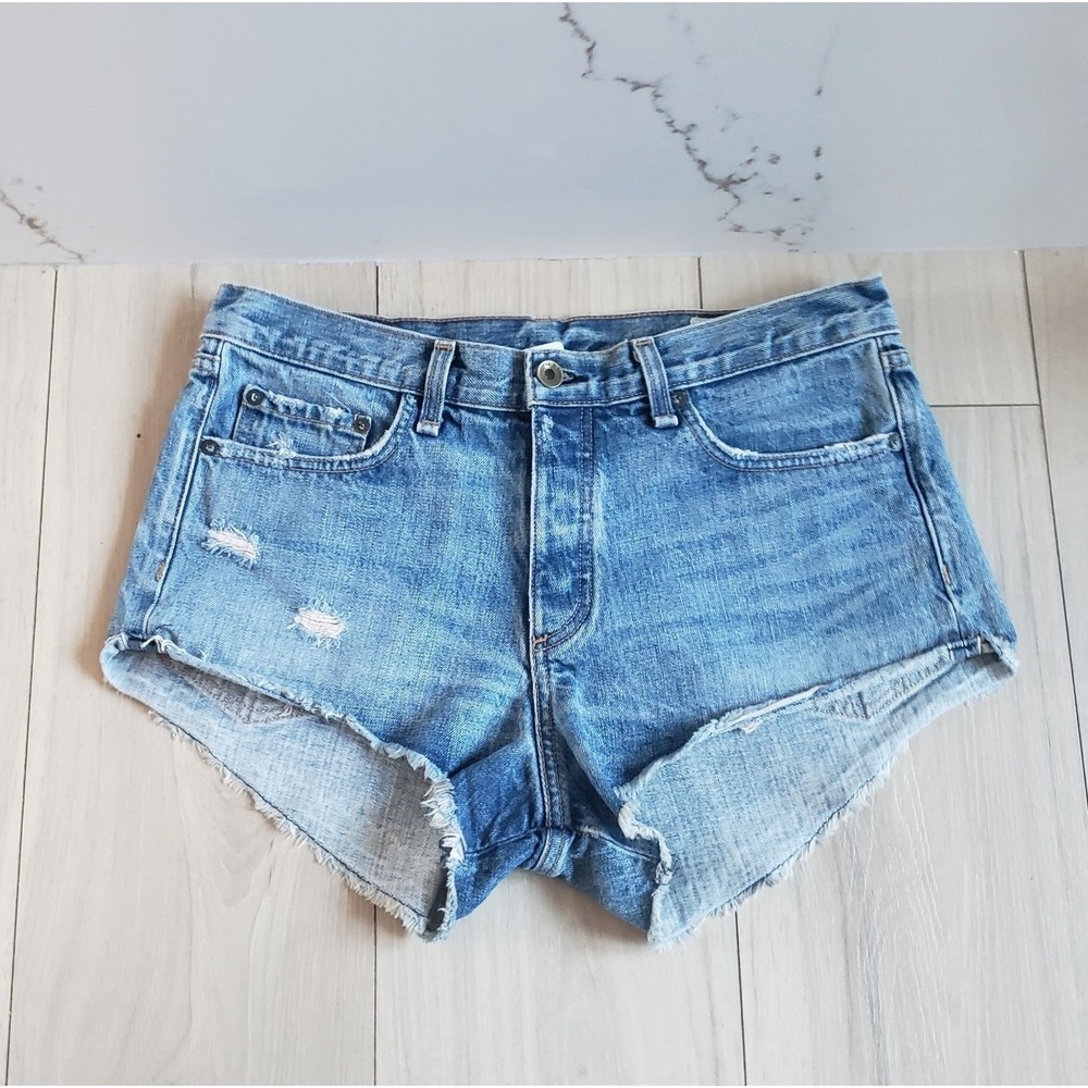 rag & bone Shorts Womens 27 Big Sur Blue Shortie Distressed Button Fly Denim